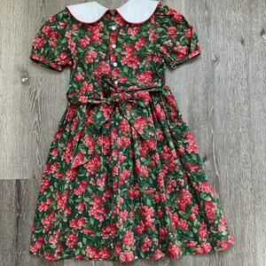 Vintage Catherine Rebecca Red Green Holly Berry Tie Back Classic Christmas Dress